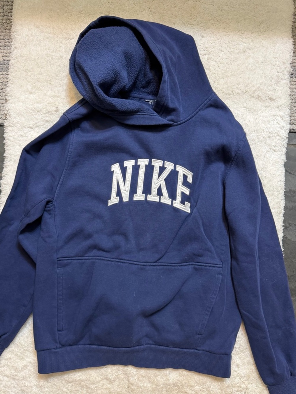 Nike Navy Blue Hoodie with White Arch Logo